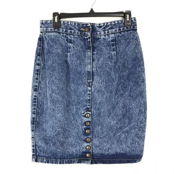 Vintage Zena Acid Wash Denim Pencil Skirt Juniors Size 11 High Waist Snaps USA - Picture 1 of 8